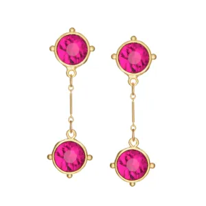 Double Hot Pink Round Crystal Drop Earrings