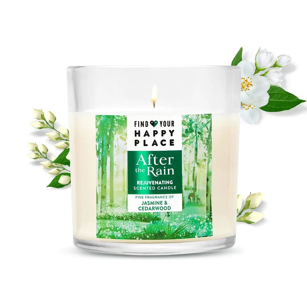 Find Your Happy Place - After The Rain Scented Hand Poured Natural Soy Wax Candle | Fragrance of Jasmine & Cedarwood 200g