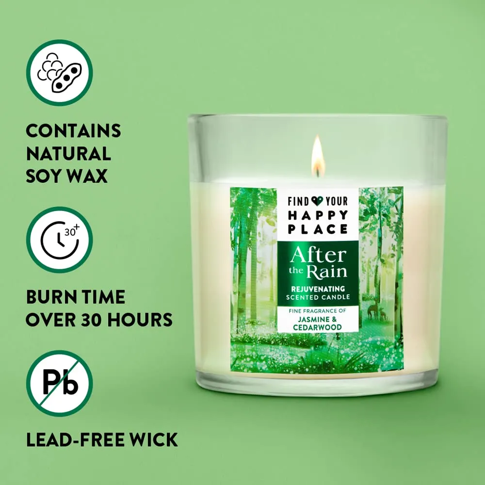 Find Your Happy Place - After The Rain Scented Hand Poured Natural Soy Wax Candle | Fragrance of Jasmine & Cedarwood 200g