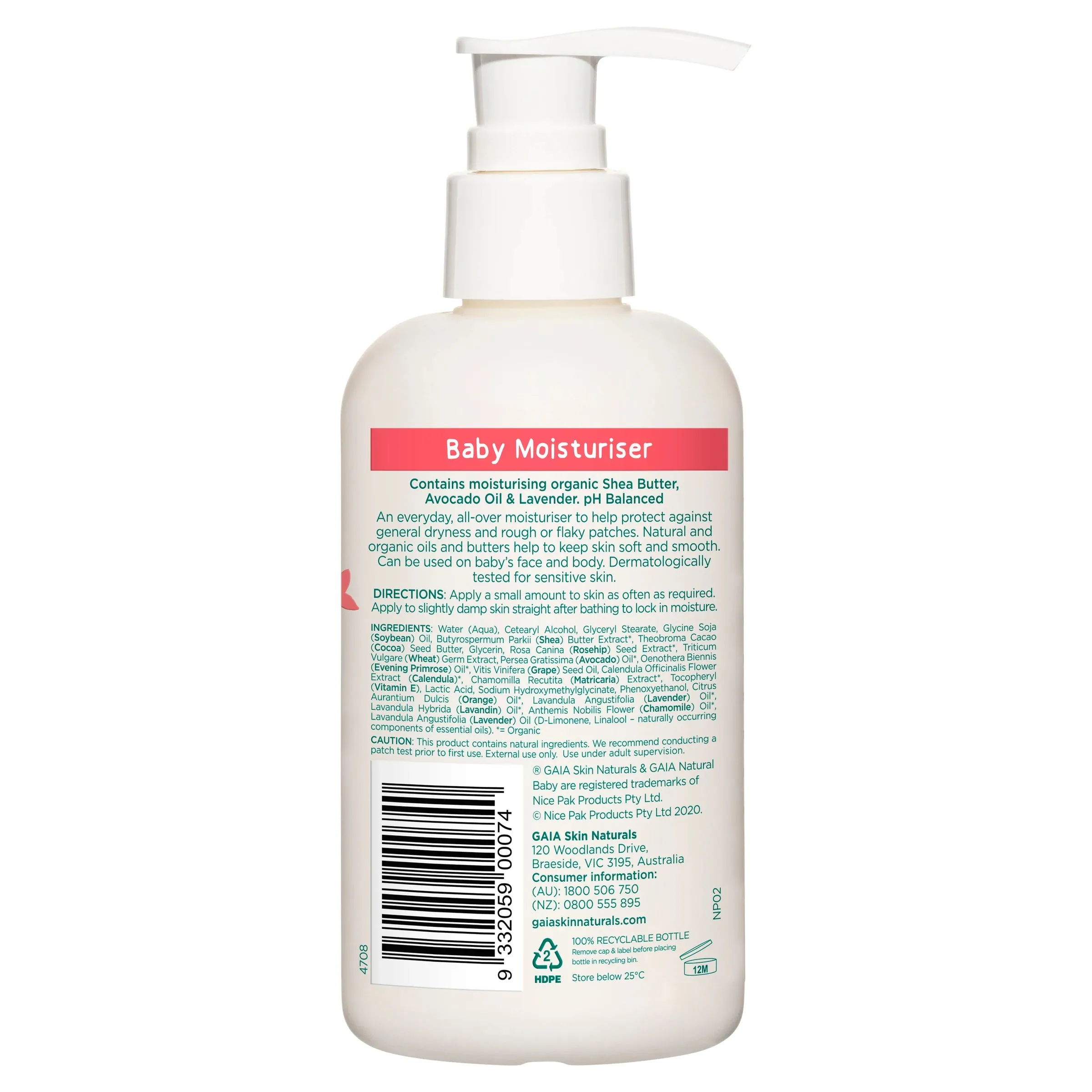 GAIA Baby Moisturiser 250ml Exp: 02/26