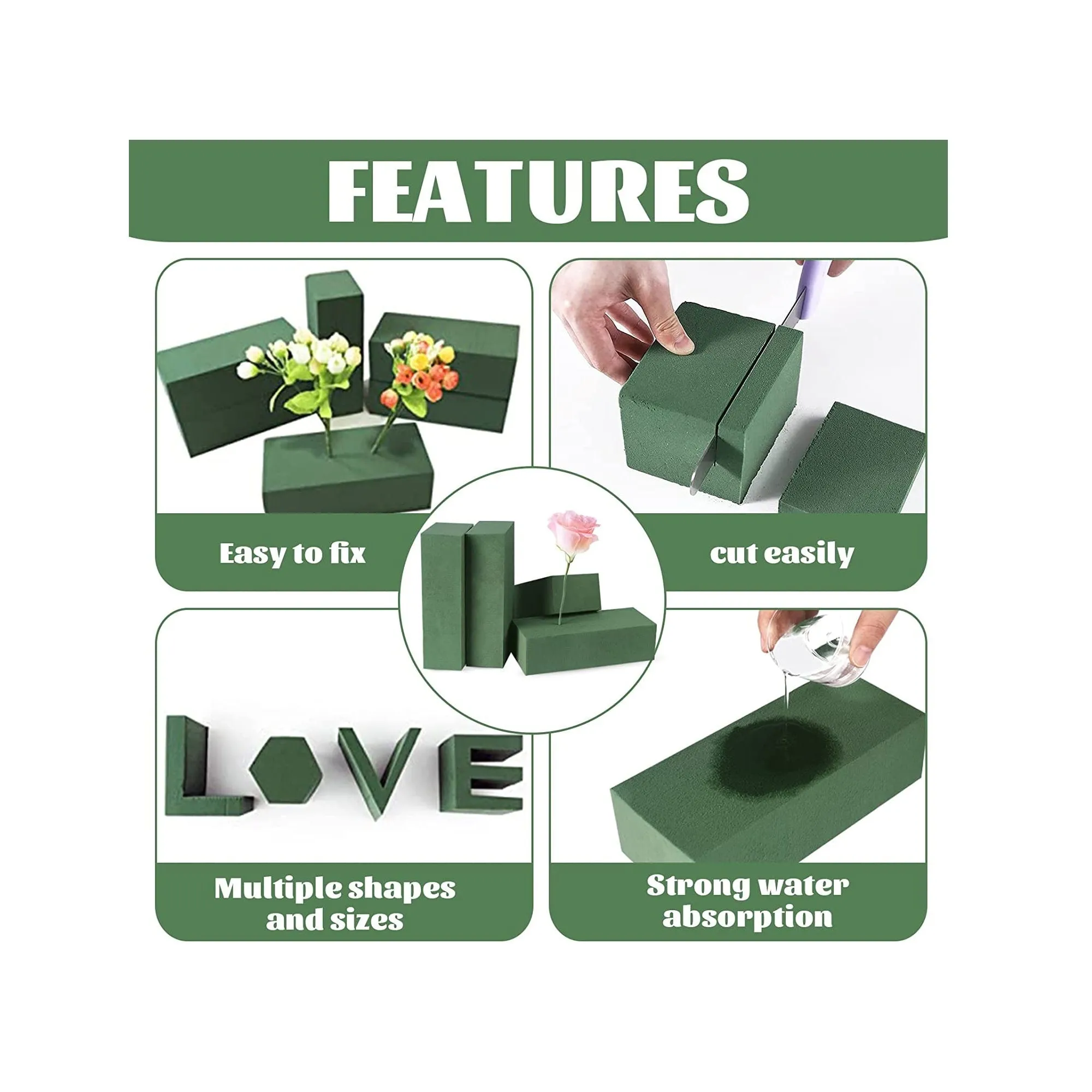 Toopify 6 Pcs Floral Foam | Wet and Dry Floral Foam Blocks Flower Arrangement Kit for Fresh or Silk Artificial Flowers